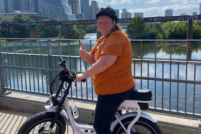 Austin Good Vibes E-Bike Tours - ATX Sign and Austin Central Library: start with the iconic, end with the orientation