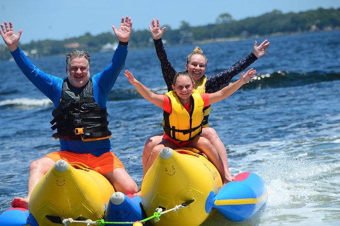 Banana Boat Ride in the Gulf of Mexico - First You Look Around: Harbor Boardwalk and HarborWalk by Boat