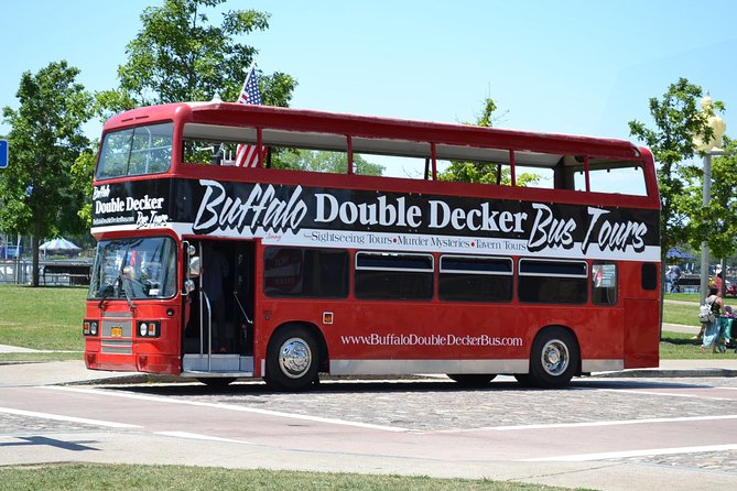 Best of Buffalo Double Decker Bus Tour - Niagara Square and Buffalo City Hall, with statues and federal landmarks