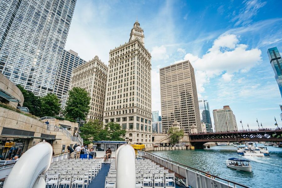 Chicago River: 1.5-Hour Guided Architecture Cruise - More landmark faces: Board of Trade, Tribune Tower, NBC Tower, and Aon Center