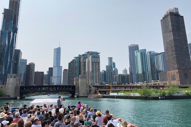Chicago River 90-Minute Architecture Boat Tour - Wrigley Building, Willis Tower, and Aqua Tower, the skyline in three generations