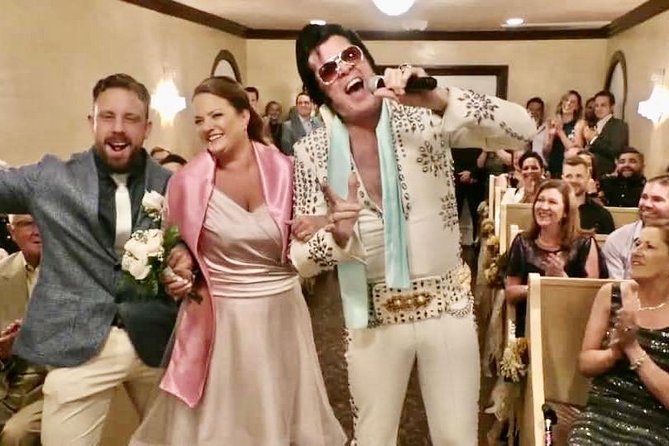 Elvis Themed Wedding or Vow Renewal at Graceland Wedding Chapel - A gold limo ride that sets the tone fast