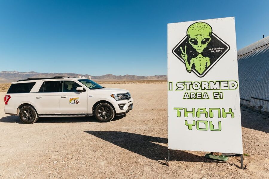 From Las Vegas: Area 51 Full-Day Tour - The Area 51 perimeter at Groom Lake, Joshua trees, and guard-watch reality