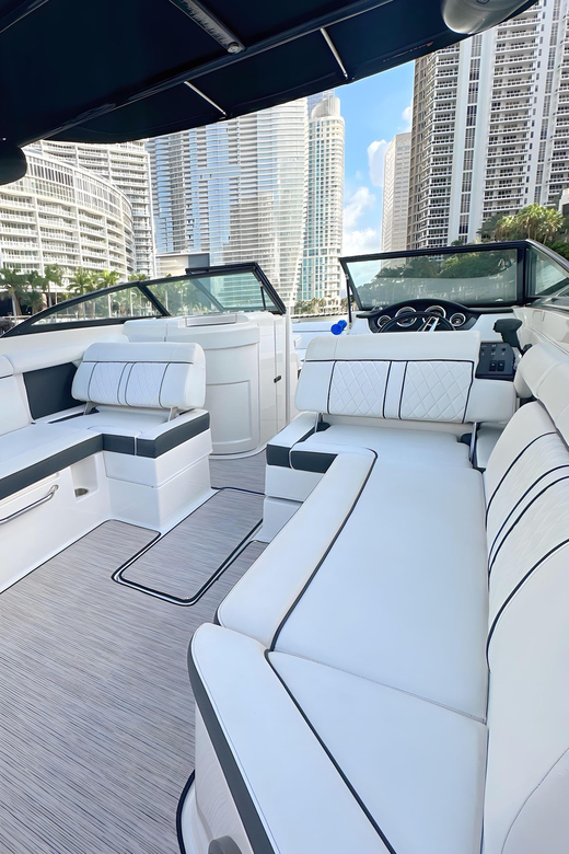 Miami: Private Boat Charter Guided and Tailored Experience - BYOB, Bluetooth music, and onboard comfort details