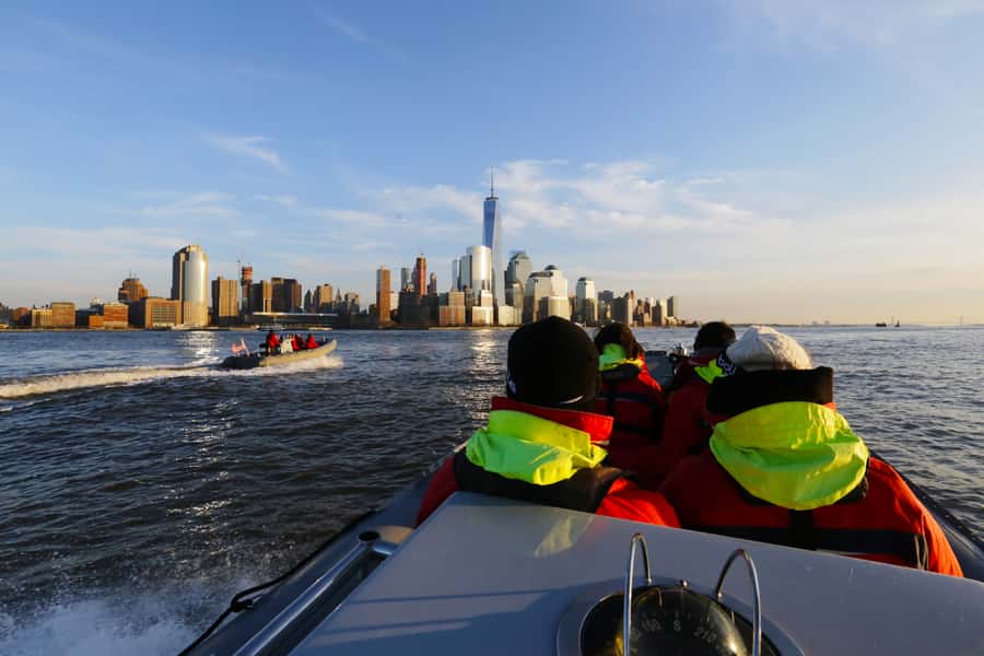 New York City: Harbor Speedboat Tour - East River sequence, Seaport, Brooklyn Bridge, and the Manhattan Bridge photo line