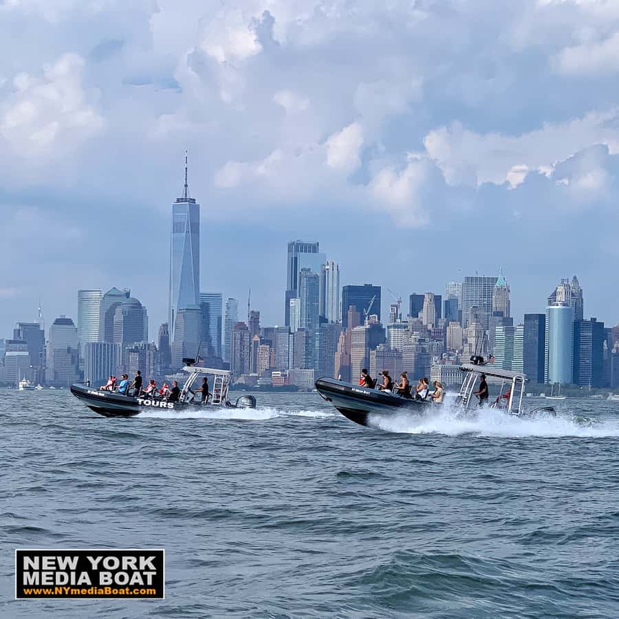 New York City: Harbor Speedboat Tour - The Statue of Liberty moment, close view outside the security zone