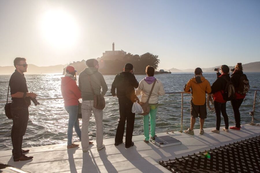 San Francisco Bay Sunset Cruise by Luxury Catamaran - The luxury catamaran setup, 360-degree views, and trampoline nets