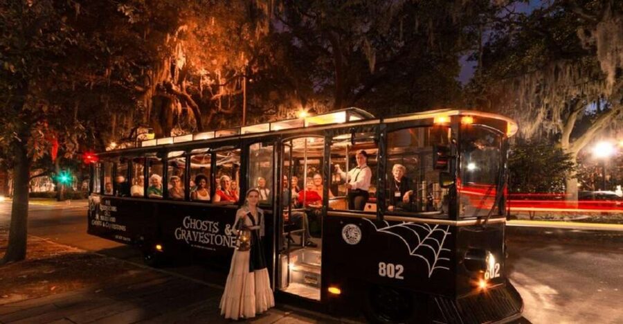 Savannah: Ghosts and Gravestones Tour with Low House Entry - Riding Savannah’s squares at night on a themed trolley